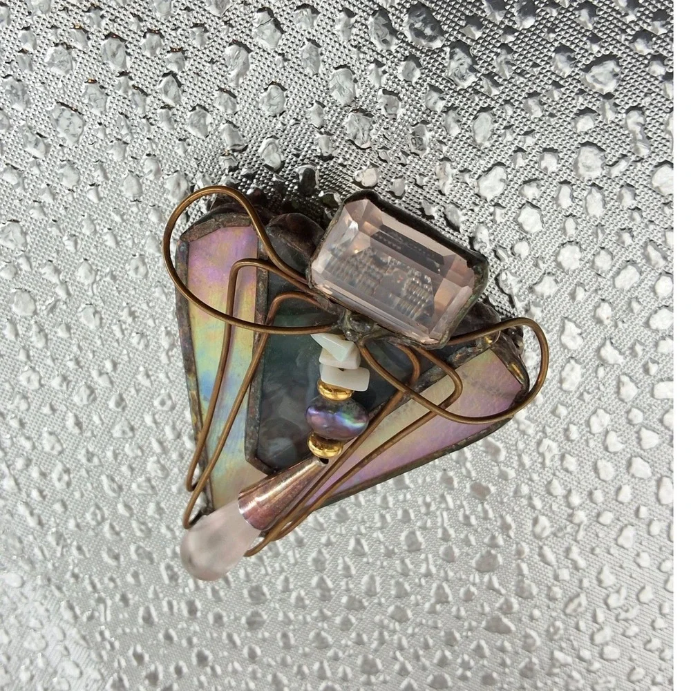 Sally Getchell Signed Iridescent Glass‎ Pearl Brooch Pendant Artist Studio Art